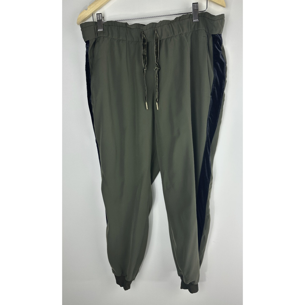 Lululemon On The Fly Jogger Pants Olive Green Black Velvet Trim Women's Size 12 - Picture 2 of 13